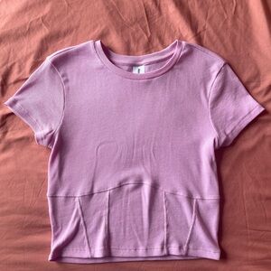 Abound Pink Ribbed Short Sleeve Top